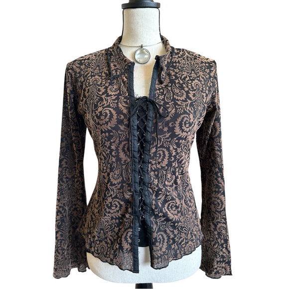 Kismet Tops - KISMET Vintage Y2K Lace-Up Gothic Boho Mesh Baroque Corset Style Top | Small